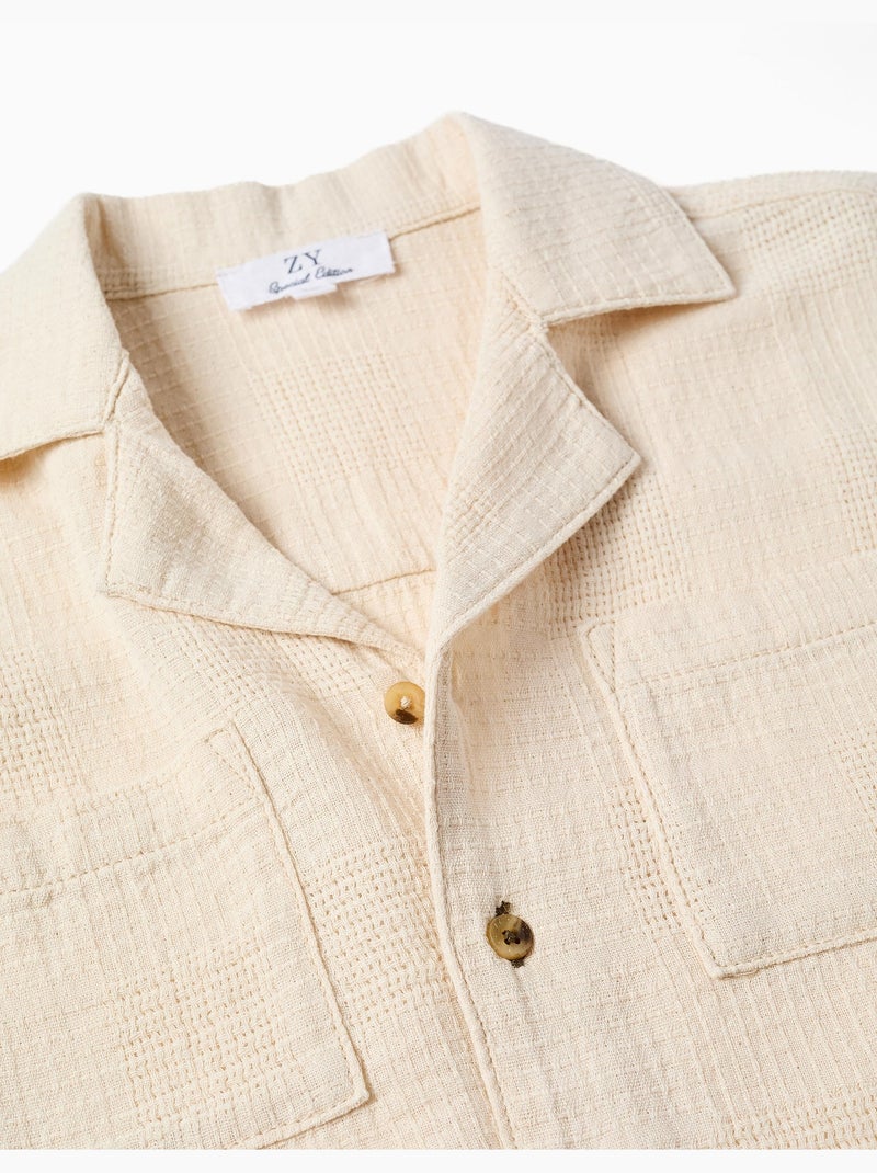 Camisa de algodón con bolsillos en el pecho Blanco - Kiabi