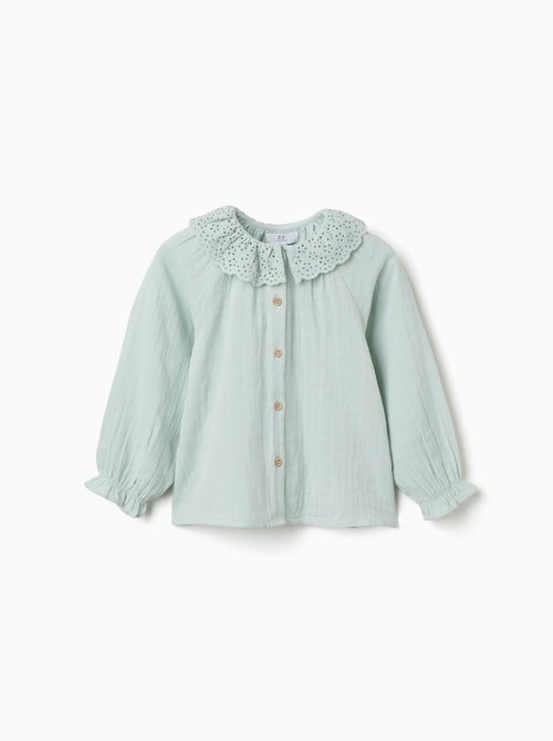 Camisa de algodón con bordado inglés y volantes - Kiabi Camisa de algodón con bordado inglés y volantes - Kiabi