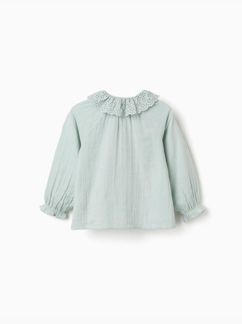 Camisa de algodón con bordado inglés y volantes - Kiabi Camisa de algodón con bordado inglés y volantes - Kiabi
