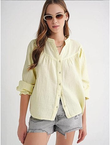 Camisa de algodón con cuello mao y botones mixray