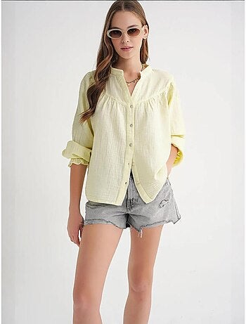 Camisa de algodón con cuello mao y botones mixray