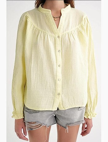 Camisa de algodón con cuello mao y botones mixray