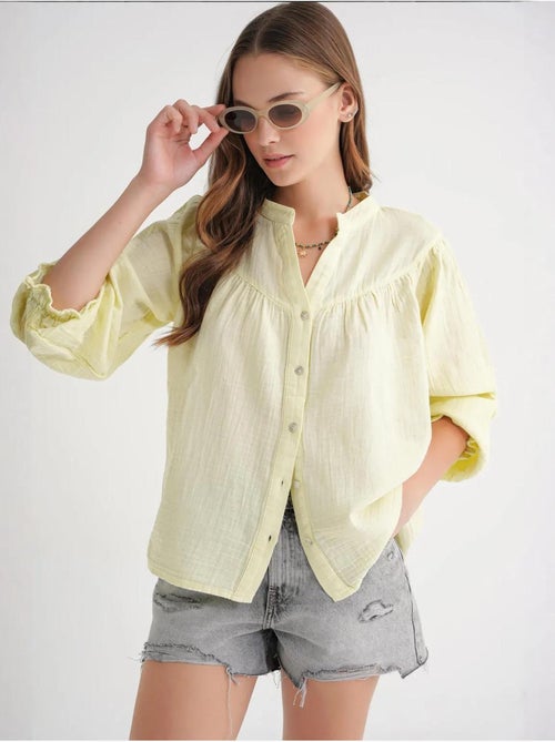 Camisa de algodón con cuello mao y botones mixray - Kiabi Camisa de algodón con cuello mao y botones mixray - Kiabi