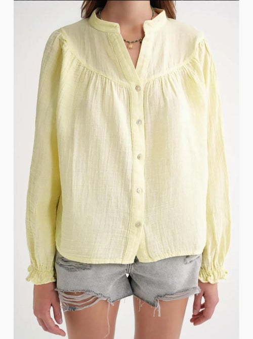 Camisa de algodón con cuello mao y botones mixray - Kiabi Camisa de algodón con cuello mao y botones mixray - Kiabi