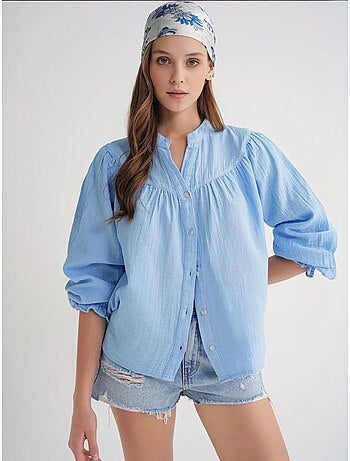 Camisa de algodón con cuello mao y botones mixray