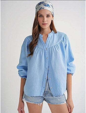 Camisa de algodón con cuello mao y botones mixray
