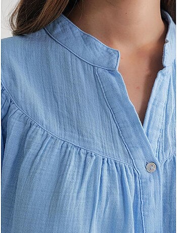 Camisa de algodón con cuello mao y botones mixray