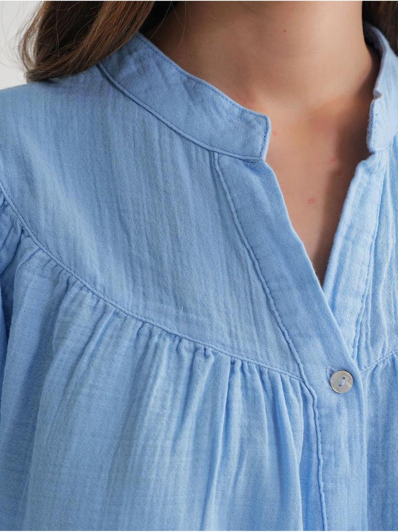 Camisa de algodón con cuello mao y botones mixray Azul cielo - Kiabi