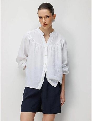 Camisa de algodón con cuello mao y botones mixray