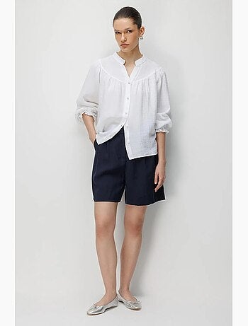 Camisa de algodón con cuello mao y botones mixray