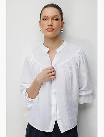 Camisa de algodón con cuello mao y botones mixray