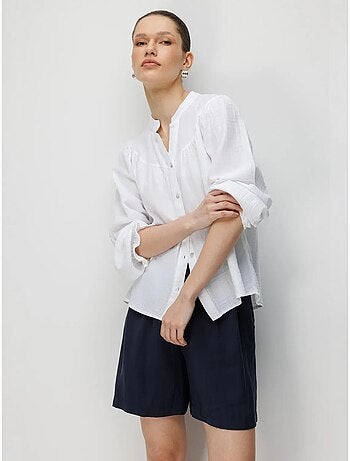 Camisa de algodón con cuello mao y botones mixray