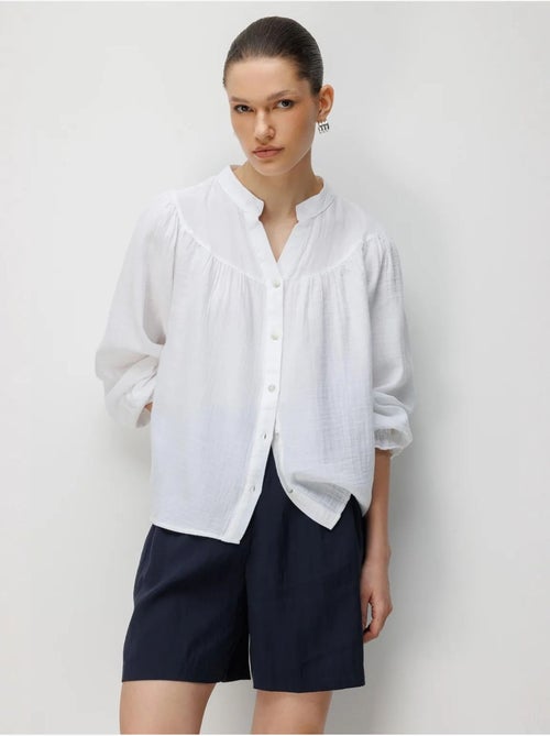 Camisa de algodón con cuello mao y botones mixray - Kiabi Camisa de algodón con cuello mao y botones mixray - Kiabi