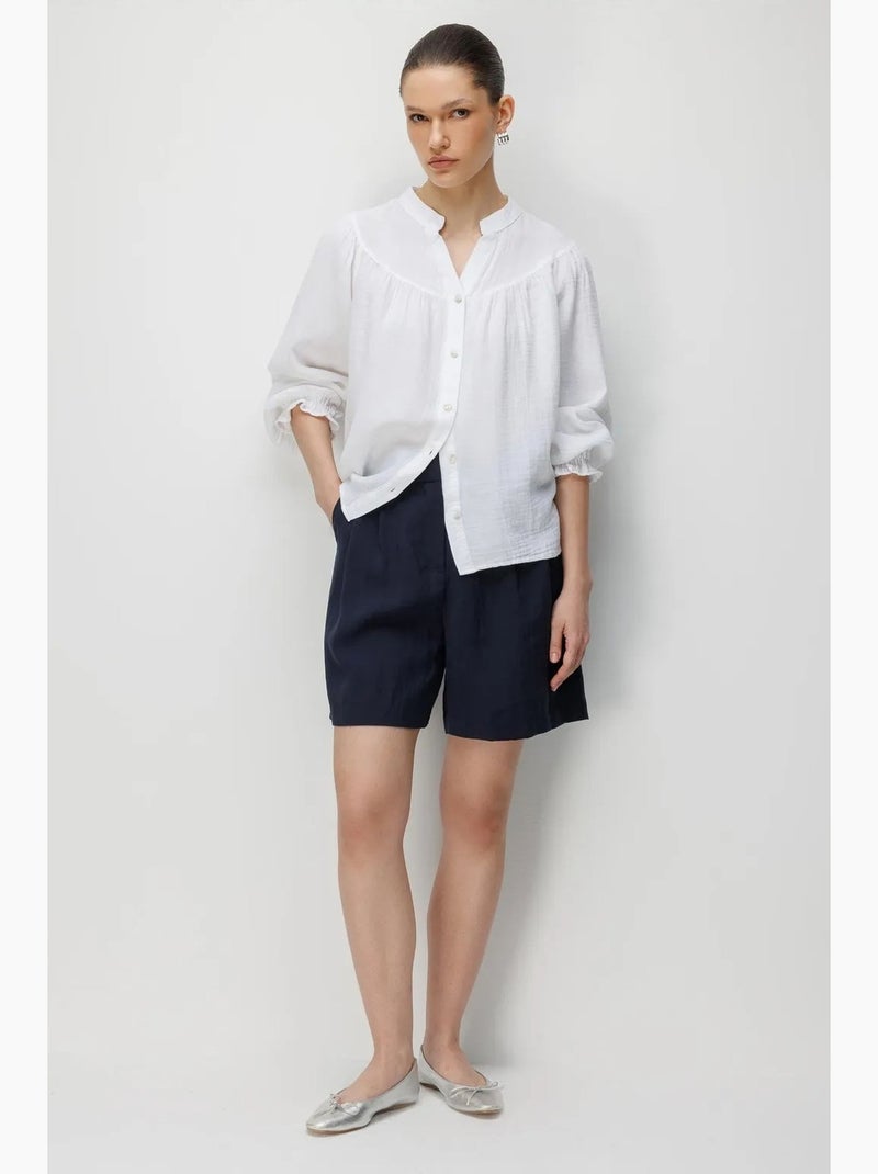 Camisa de algodón con cuello mao y botones mixray Blanco - Kiabi