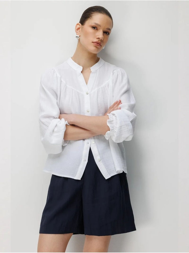 Camisa de algodón con cuello mao y botones mixray Blanco - Kiabi