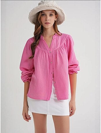 Camisa de algodón con cuello mao y botones mixray