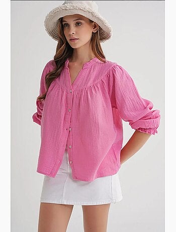 Camisa de algodón con cuello mao y botones mixray