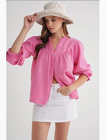 Camisa de algodón con cuello mao y botones mixray