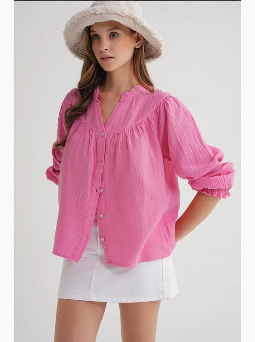 Camisa de algodón con cuello mao y botones mixray - Kiabi Camisa de algodón con cuello mao y botones mixray - Kiabi