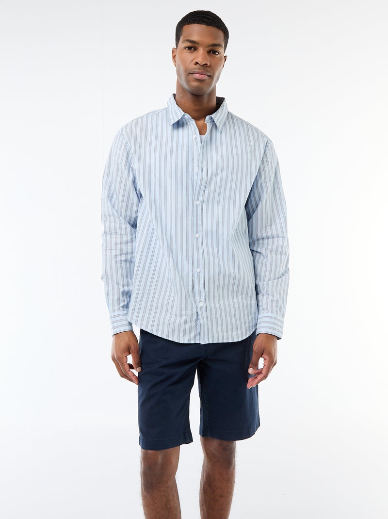 Camisa de algodón con estampado de rayas Azul - Kiabi