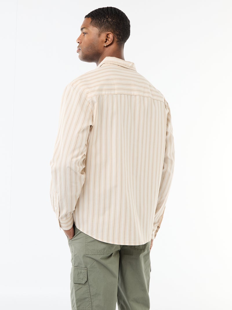 Camisa de algodón con estampado de rayas Beige - Kiabi