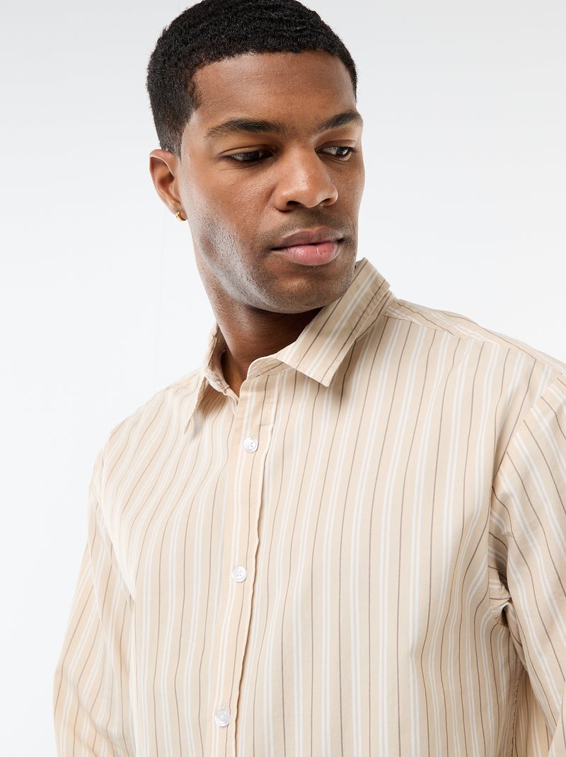 Camisa de algodón con estampado de rayas Beige - Kiabi