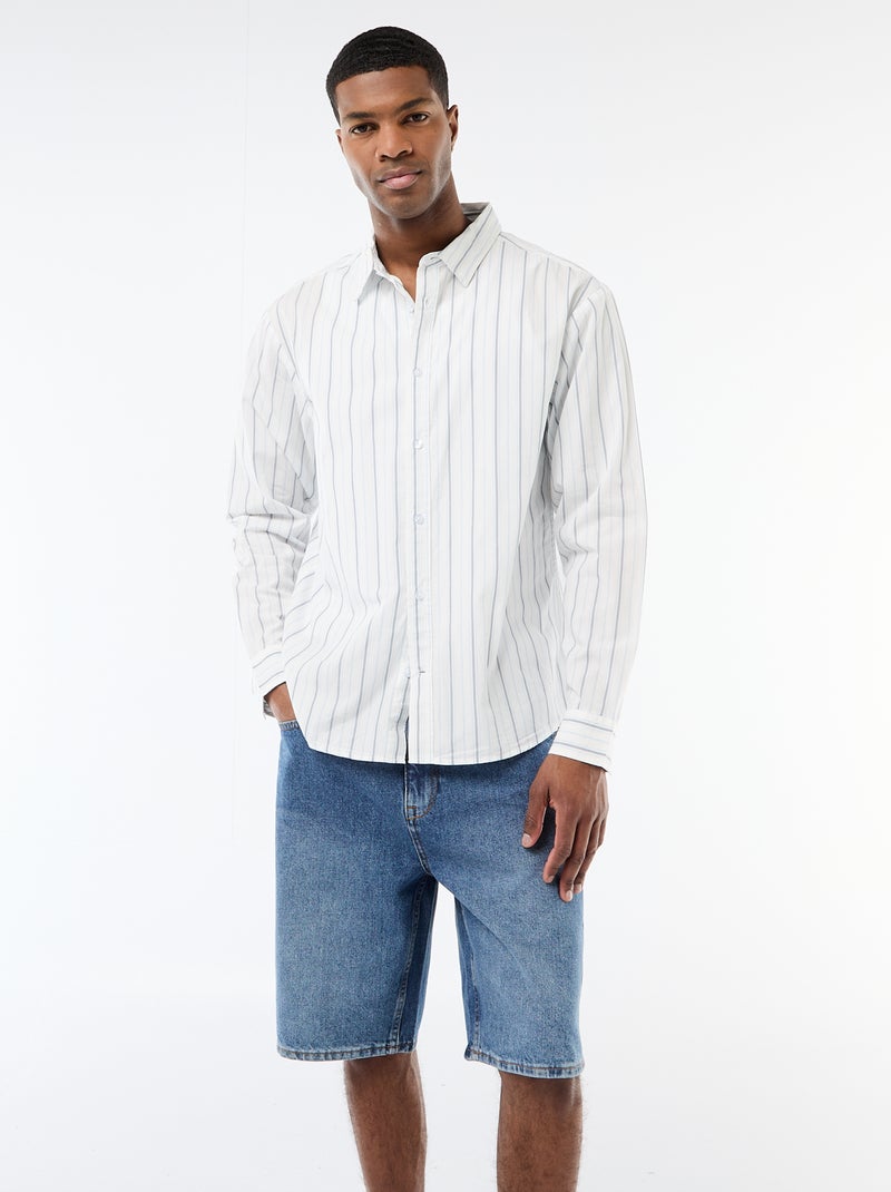 Camisa de algodón con estampado de rayas Blanco - Kiabi