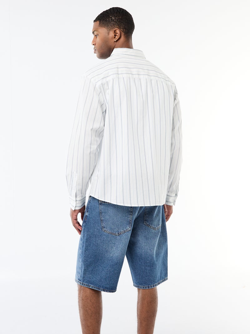 Camisa de algodón con estampado de rayas Blanco - Kiabi