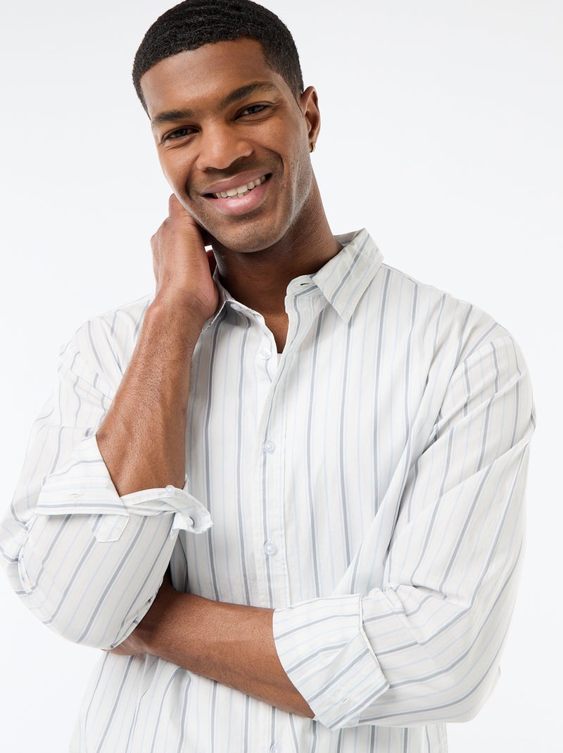 Camisa de algodón con estampado de rayas Blanco - Kiabi