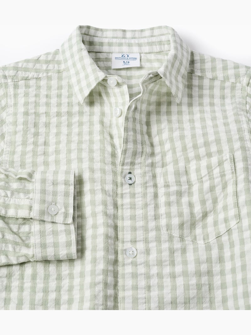 Camisa de algodón con estampado Vichy B&S Verde claro - Kiabi