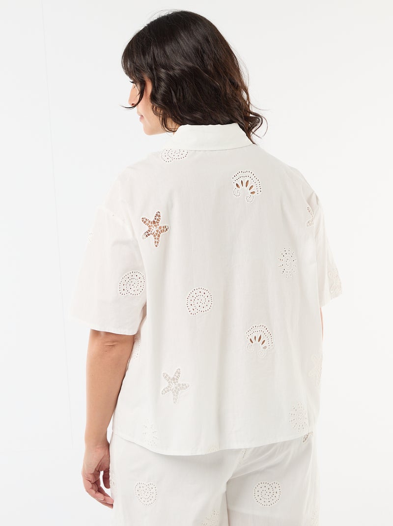 Camisa de algodón con motivos calados Blanco - Kiabi