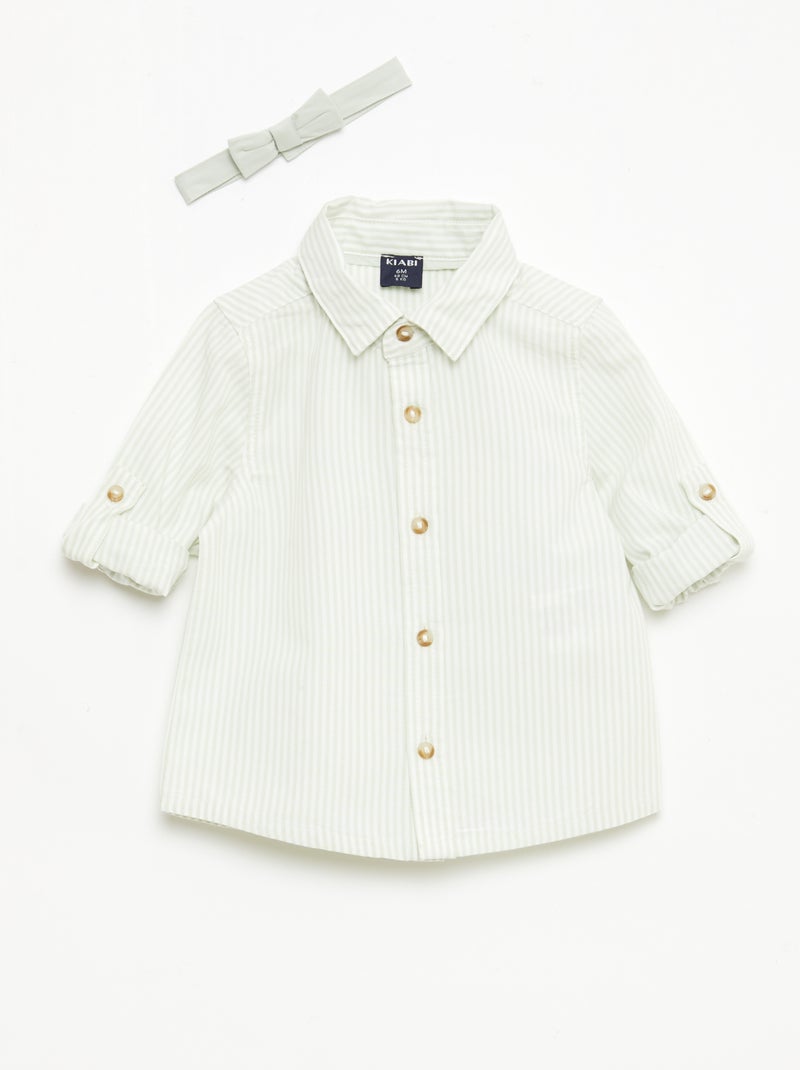 Camisa de algodón con pajarita extraíble Blanco - Kiabi