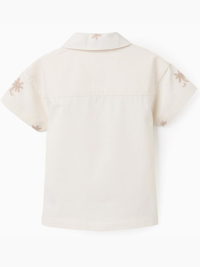 Camisa de algodón con palmeras bordadas Blanco - Kiabi