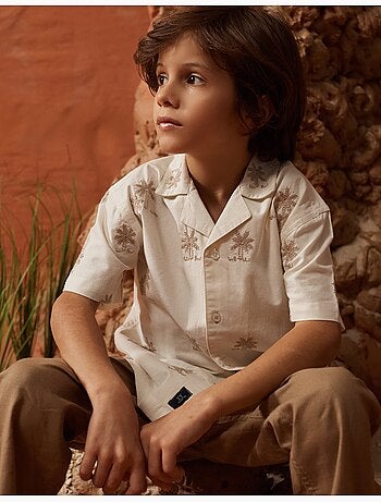 Camisa de algodón con palmeras bordadas