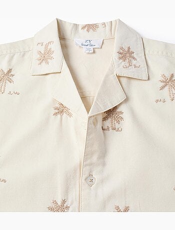 Camisa de algodón con palmeras bordadas