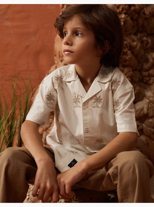 Camisa de algodón con palmeras bordadas - Kiabi