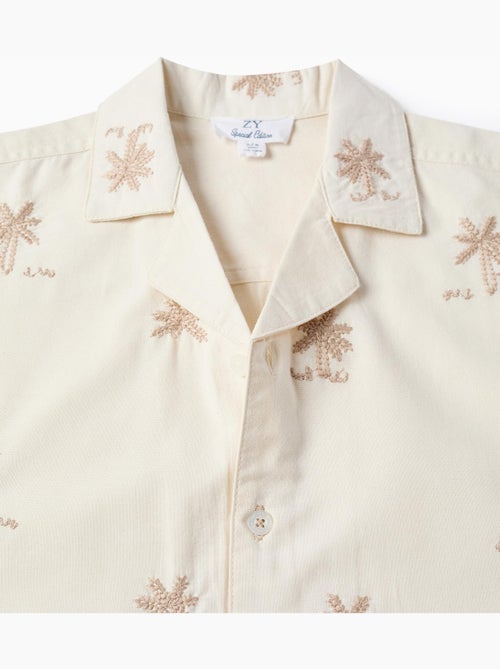 Camisa de algodón con palmeras bordadas - Kiabi