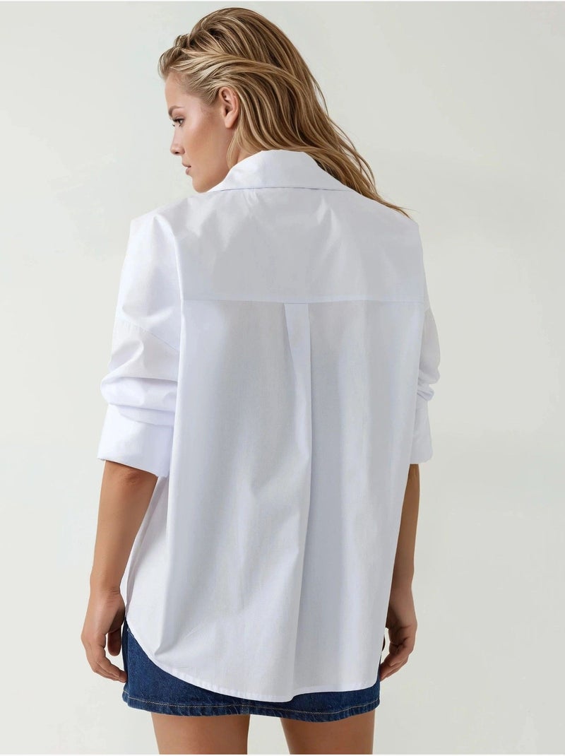 Camisa de algodón de corte regular con detalles de botones hiccup Blanco - Kiabi