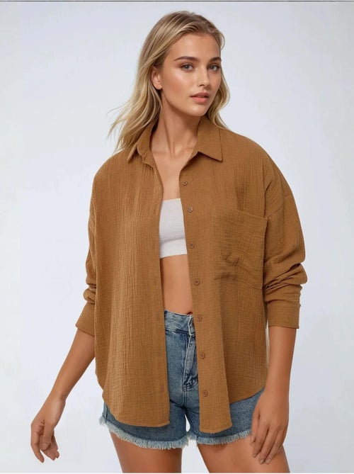 Camisa de algodón de gran tamaño con detalle de bolsillo hiccup - Kiabi Camisa de algodón de gran tamaño con detalle de bolsillo hiccup - Kiabi