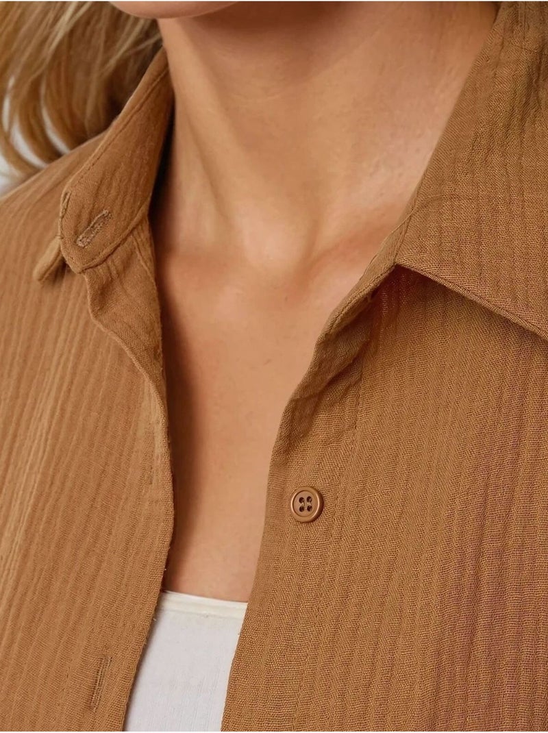 Camisa de algodón de gran tamaño con detalle de bolsillo hiccup Marrón - Kiabi