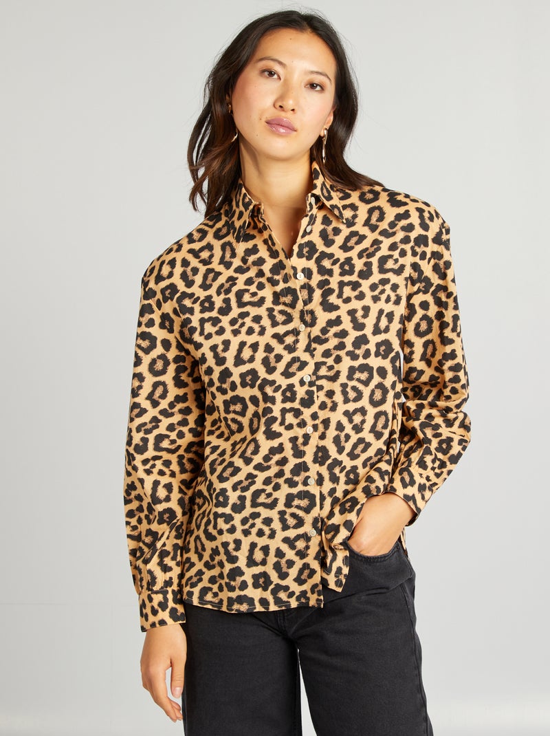 Camisa de algodón de leopardo MARRON - Kiabi