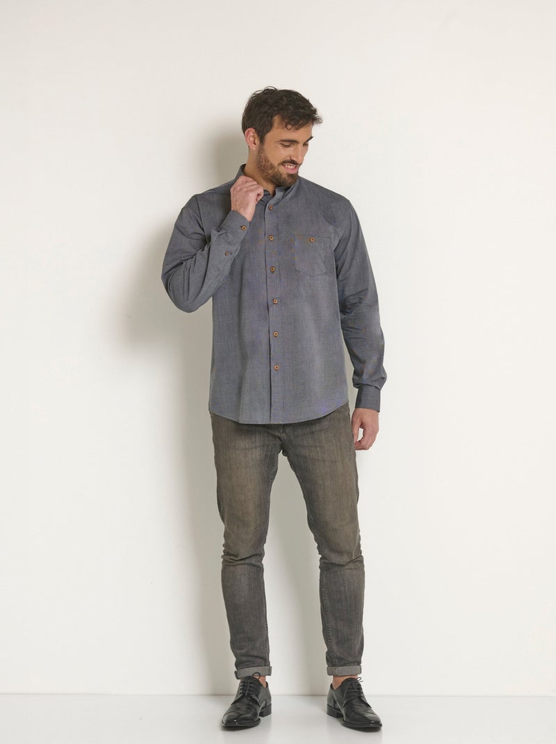 Camisa de algodón de manga larga - Afibel Gris - Kiabi