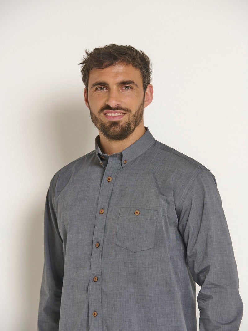 Camisa de algodón de manga larga - Afibel Gris - Kiabi