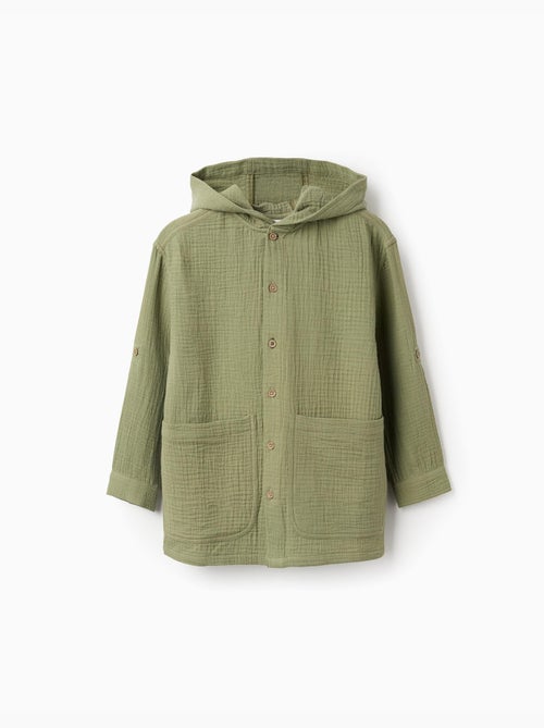 Camisa de algodón de manga larga con capucha - Kiabi