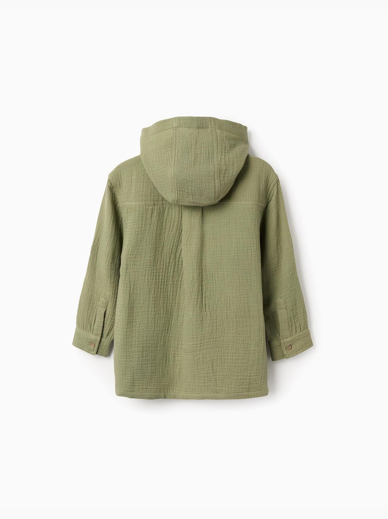 Camisa de algodón de manga larga con capucha Verde oscuro - Kiabi