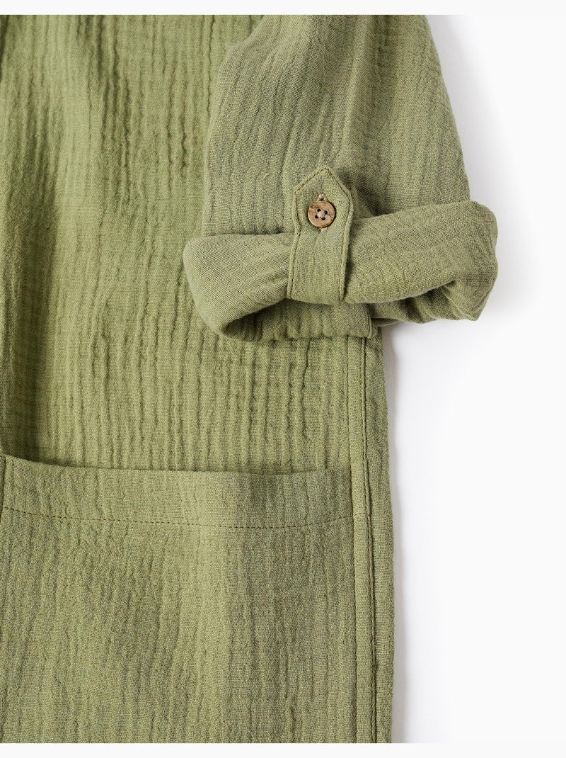 Camisa de algodón de manga larga con capucha Verde oscuro - Kiabi