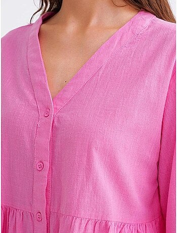 Camisa de algodón de manga larga con cuello en v y volantes mixray