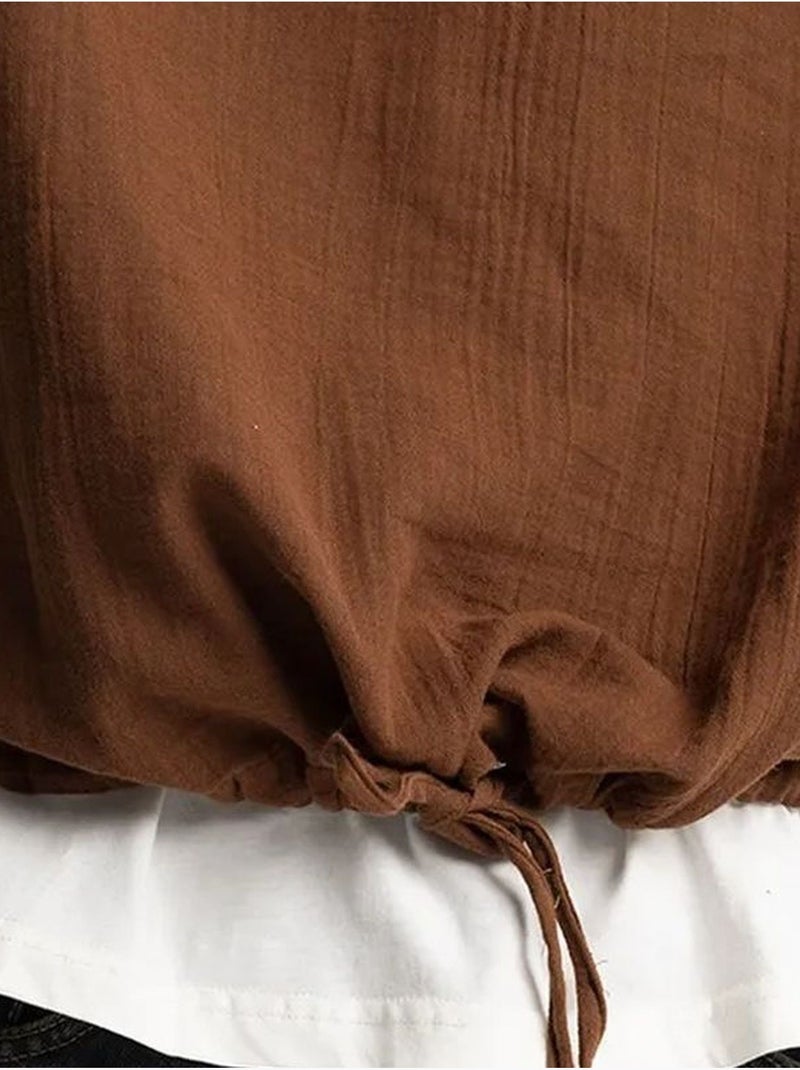 Camisa de algodón de manga larga de ajuste relajado con detalle de lazo giesto Marrón - Kiabi