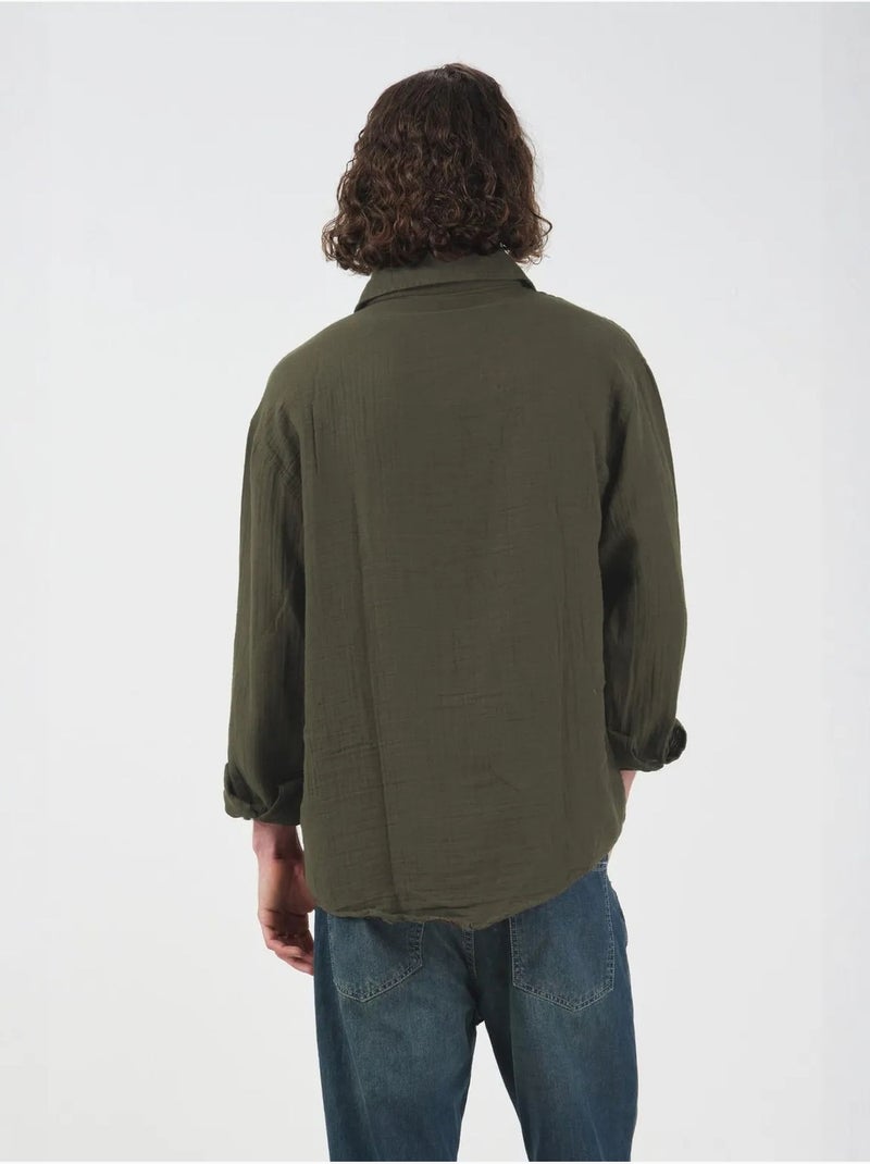Camisa de algodón de manga larga de ajuste relajado giesto Verde oliva - Kiabi