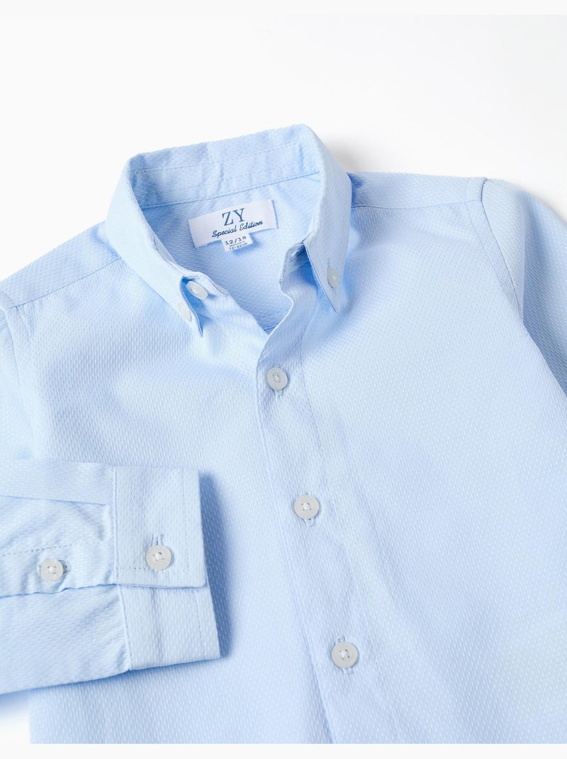 Camisa de algodón dobby de manga larga Azul claro - Kiabi